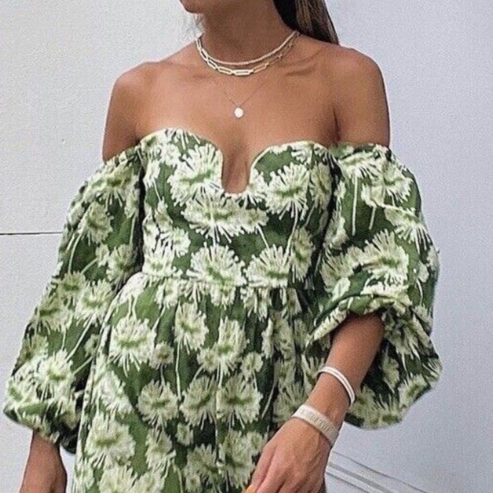 Floral Off-Shoulder Green Dress